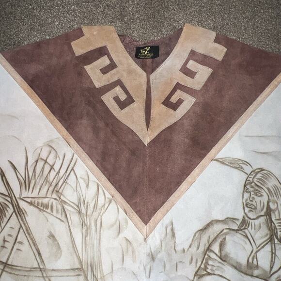 Vintage Armandos Genuine Leather Suede Fringed Poncho Native American Design OS - Picture 5 of 11